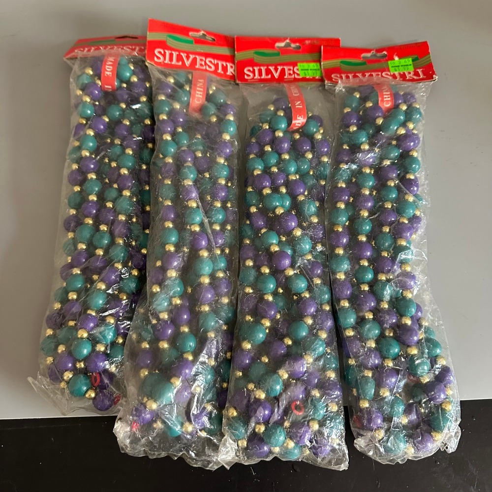 Silvestri Christmas Beaded Garland Lot 4 Teal Purple Gold Holiday Decor New